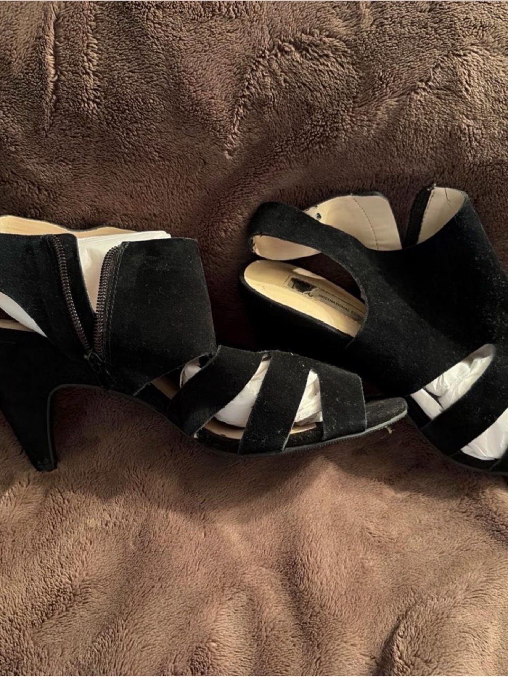 INC International Concepts Black Suede Cutout Sandal Heels